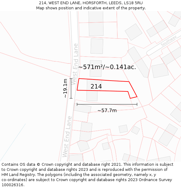 214, WEST END LANE, HORSFORTH, LEEDS, LS18 5RU: Plot and title map