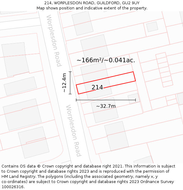 214, WORPLESDON ROAD, GUILDFORD, GU2 9UY: Plot and title map