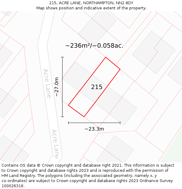 215, ACRE LANE, NORTHAMPTON, NN2 8DY: Plot and title map