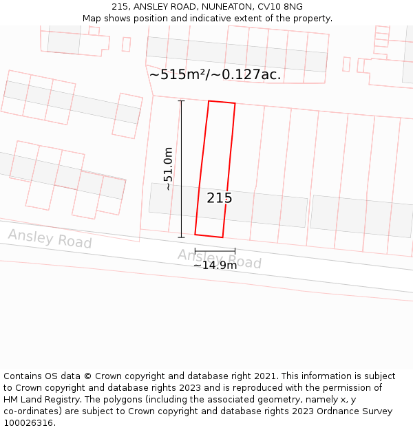 215, ANSLEY ROAD, NUNEATON, CV10 8NG: Plot and title map