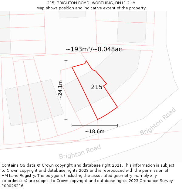 215, BRIGHTON ROAD, WORTHING, BN11 2HA: Plot and title map