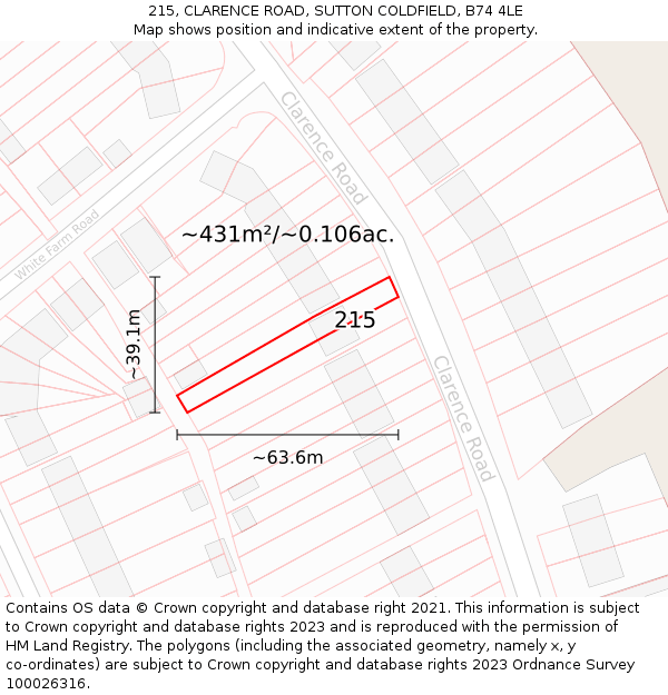 215, CLARENCE ROAD, SUTTON COLDFIELD, B74 4LE: Plot and title map