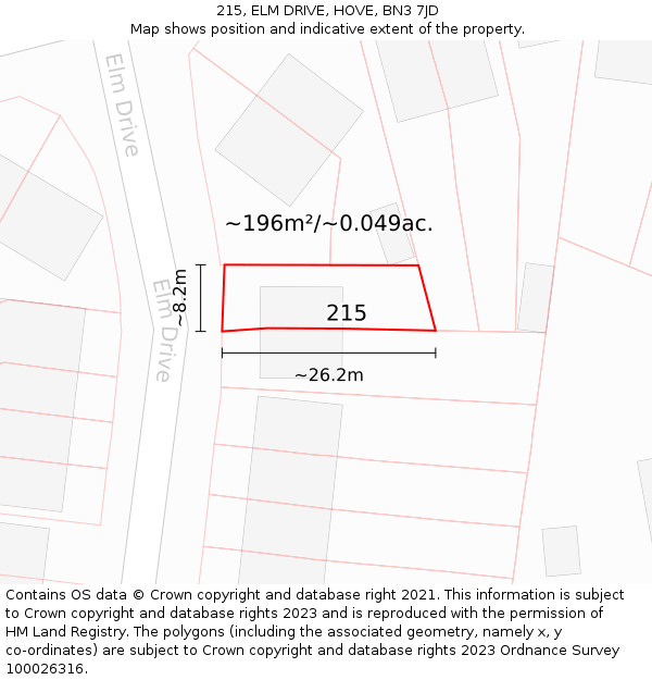 215, ELM DRIVE, HOVE, BN3 7JD: Plot and title map