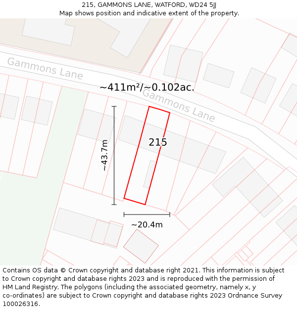 215, GAMMONS LANE, WATFORD, WD24 5JJ: Plot and title map