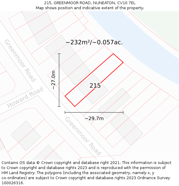 215, GREENMOOR ROAD, NUNEATON, CV10 7EL: Plot and title map