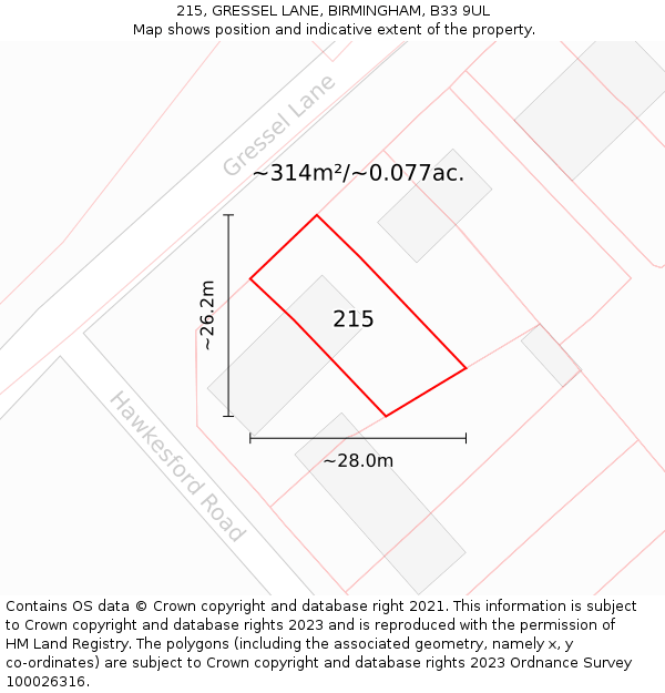 215, GRESSEL LANE, BIRMINGHAM, B33 9UL: Plot and title map