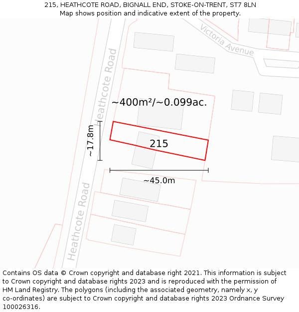 215, HEATHCOTE ROAD, BIGNALL END, STOKE-ON-TRENT, ST7 8LN: Plot and title map