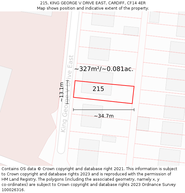 215, KING GEORGE V DRIVE EAST, CARDIFF, CF14 4ER: Plot and title map