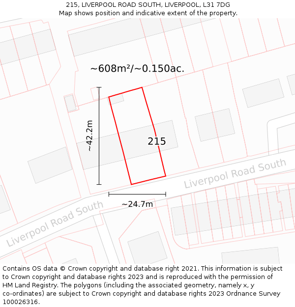 215, LIVERPOOL ROAD SOUTH, LIVERPOOL, L31 7DG: Plot and title map