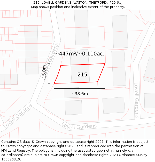 215, LOVELL GARDENS, WATTON, THETFORD, IP25 6UJ: Plot and title map