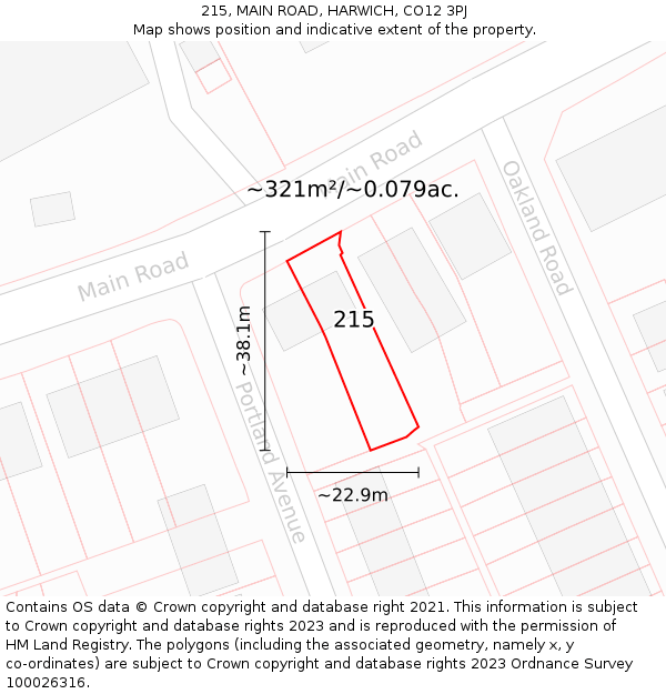 215, MAIN ROAD, HARWICH, CO12 3PJ: Plot and title map