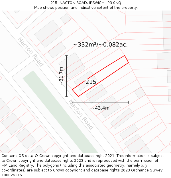 215, NACTON ROAD, IPSWICH, IP3 0NQ: Plot and title map