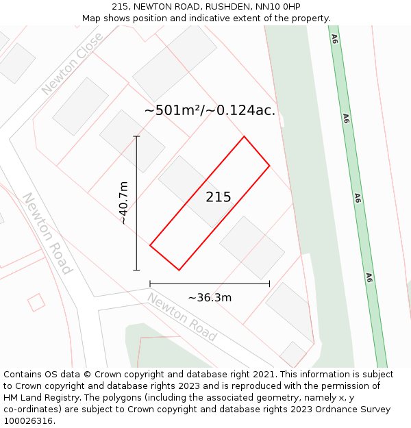 215, NEWTON ROAD, RUSHDEN, NN10 0HP: Plot and title map