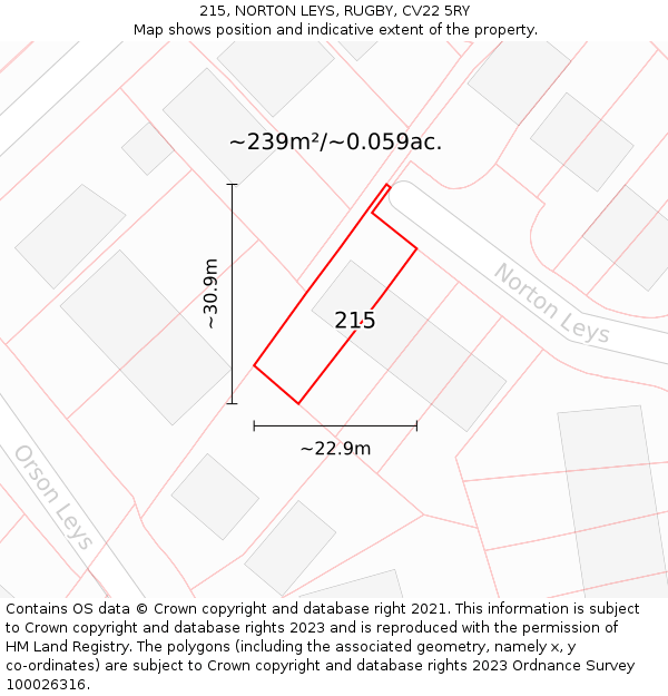 215, NORTON LEYS, RUGBY, CV22 5RY: Plot and title map