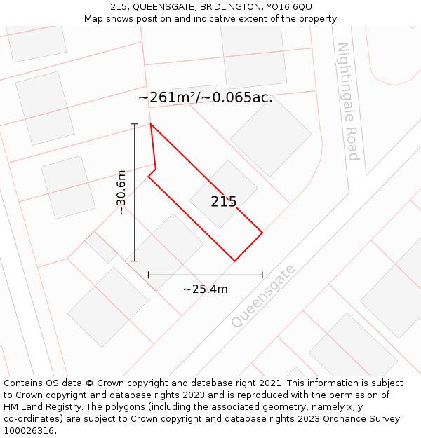 215, QUEENSGATE, BRIDLINGTON, YO16 6QU: Plot and title map