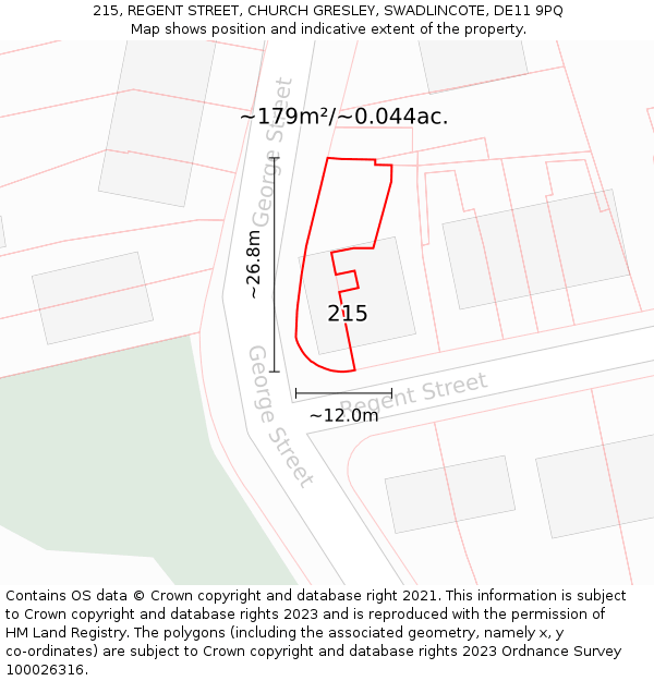 215, REGENT STREET, CHURCH GRESLEY, SWADLINCOTE, DE11 9PQ: Plot and title map