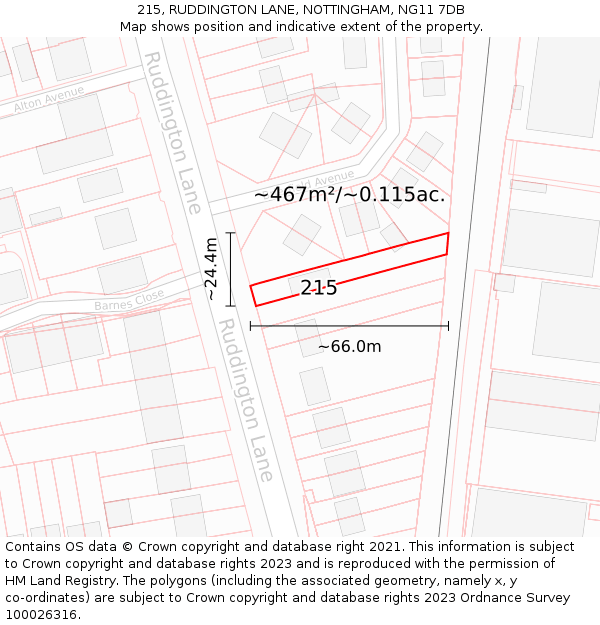 215, RUDDINGTON LANE, NOTTINGHAM, NG11 7DB: Plot and title map