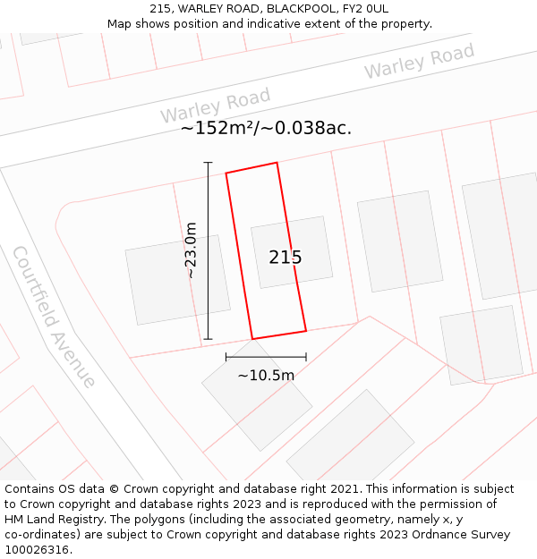 215, WARLEY ROAD, BLACKPOOL, FY2 0UL: Plot and title map