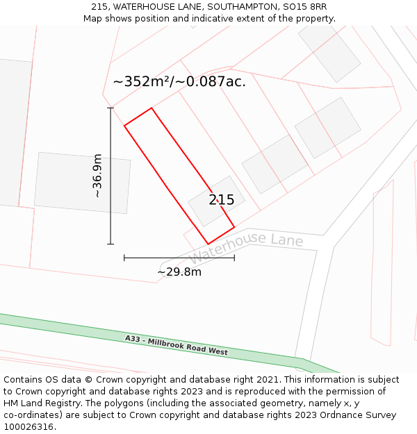 215, WATERHOUSE LANE, SOUTHAMPTON, SO15 8RR: Plot and title map