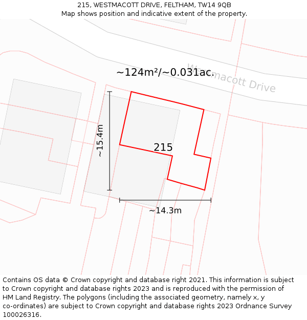 215, WESTMACOTT DRIVE, FELTHAM, TW14 9QB: Plot and title map