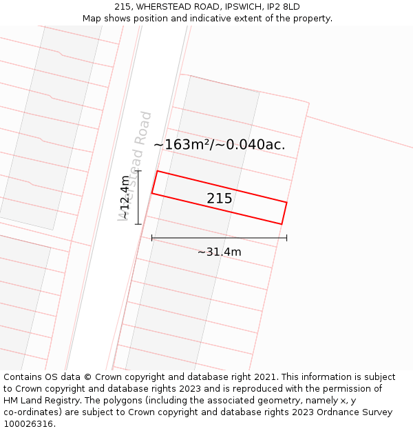 215, WHERSTEAD ROAD, IPSWICH, IP2 8LD: Plot and title map