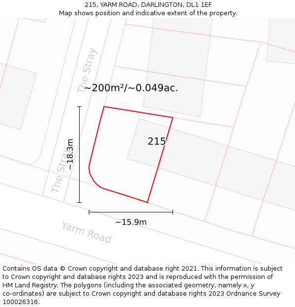 215, YARM ROAD, DARLINGTON, DL1 1EF: Plot and title map