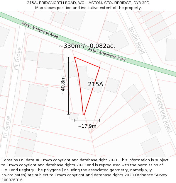 215A, BRIDGNORTH ROAD, WOLLASTON, STOURBRIDGE, DY8 3PD: Plot and title map