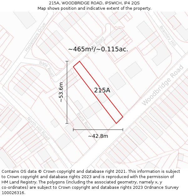 215A, WOODBRIDGE ROAD, IPSWICH, IP4 2QS: Plot and title map