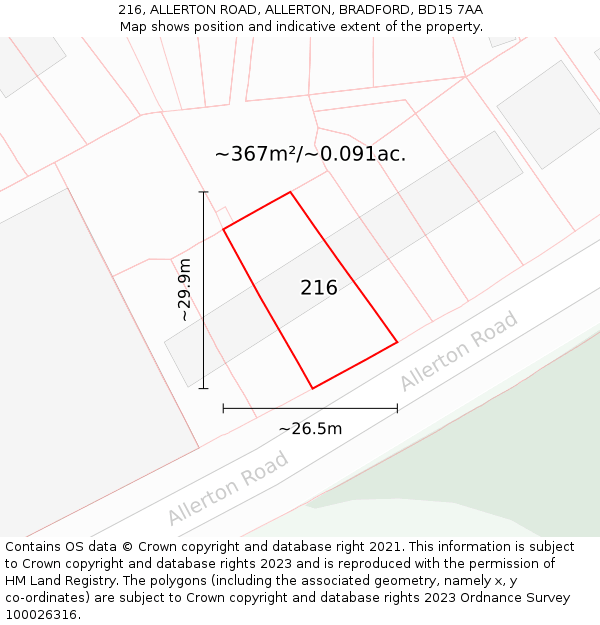 216, ALLERTON ROAD, ALLERTON, BRADFORD, BD15 7AA: Plot and title map