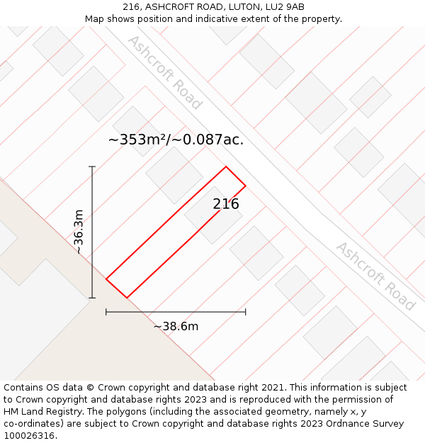 216, ASHCROFT ROAD, LUTON, LU2 9AB: Plot and title map