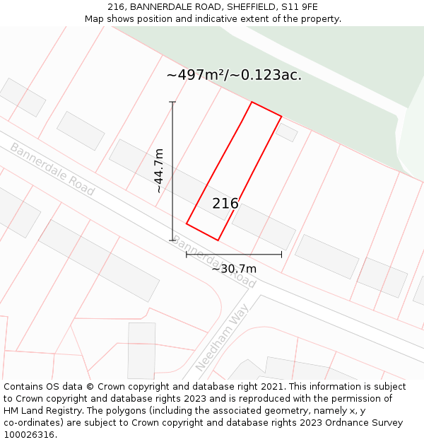 216, BANNERDALE ROAD, SHEFFIELD, S11 9FE: Plot and title map