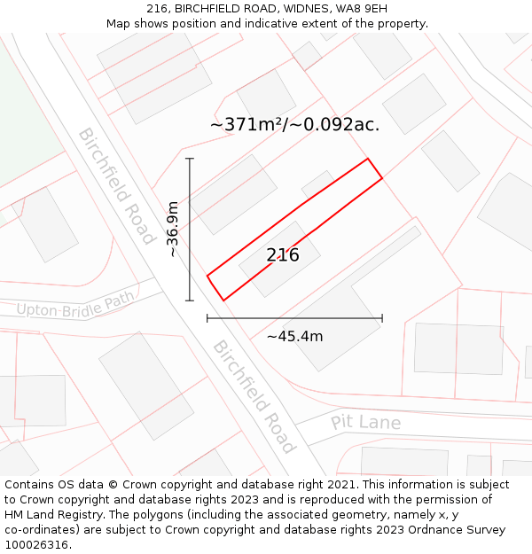 216, BIRCHFIELD ROAD, WIDNES, WA8 9EH: Plot and title map