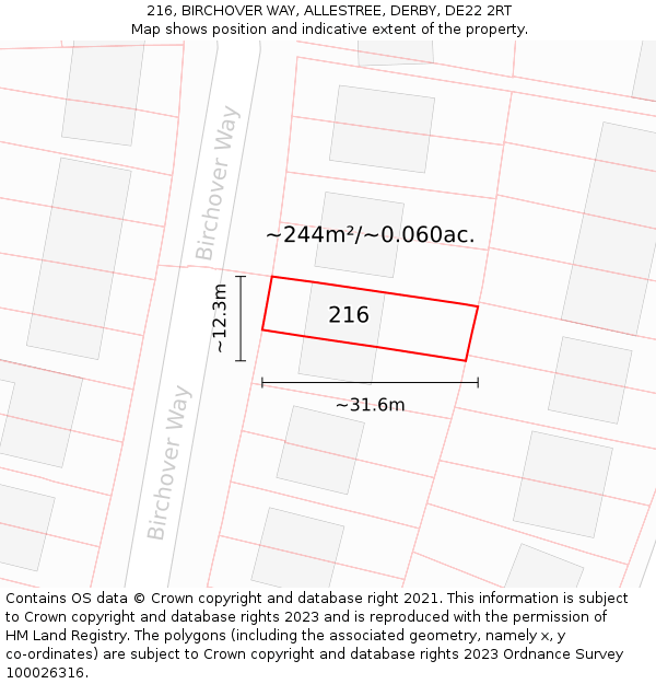 216, BIRCHOVER WAY, ALLESTREE, DERBY, DE22 2RT: Plot and title map