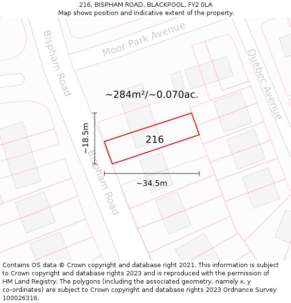 216, BISPHAM ROAD, BLACKPOOL, FY2 0LA: Plot and title map