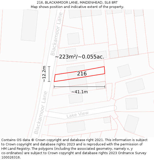 216, BLACKAMOOR LANE, MAIDENHEAD, SL6 8RT: Plot and title map