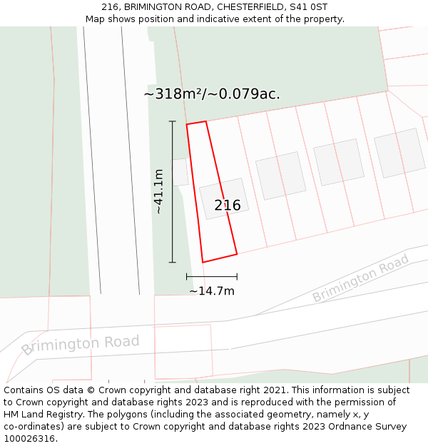 216, BRIMINGTON ROAD, CHESTERFIELD, S41 0ST: Plot and title map