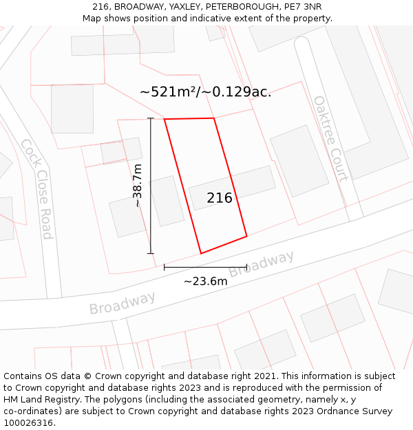 216, BROADWAY, YAXLEY, PETERBOROUGH, PE7 3NR: Plot and title map