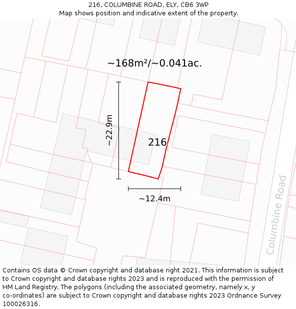 216, COLUMBINE ROAD, ELY, CB6 3WP: Plot and title map