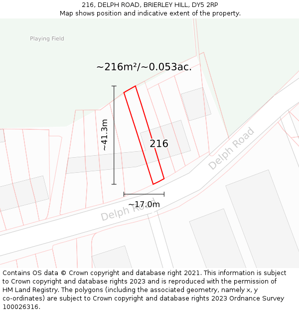 216, DELPH ROAD, BRIERLEY HILL, DY5 2RP: Plot and title map