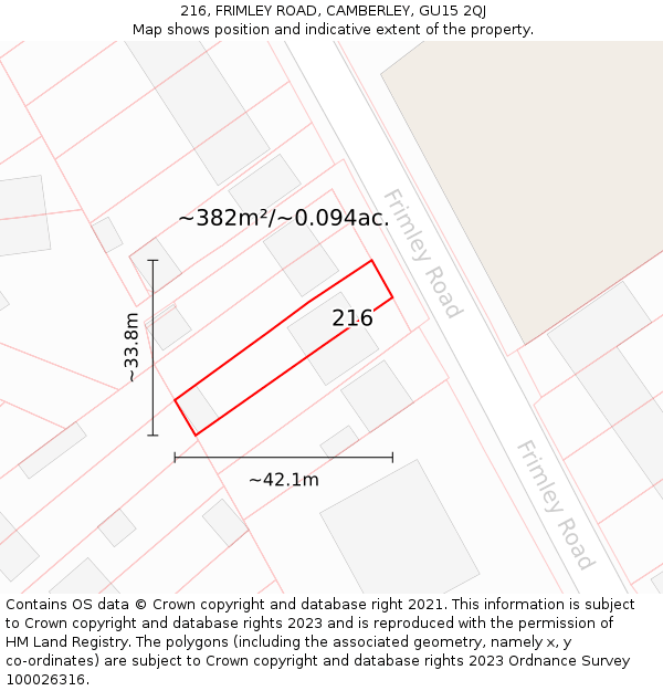 216, FRIMLEY ROAD, CAMBERLEY, GU15 2QJ: Plot and title map