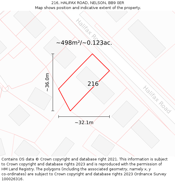 216, HALIFAX ROAD, NELSON, BB9 0ER: Plot and title map