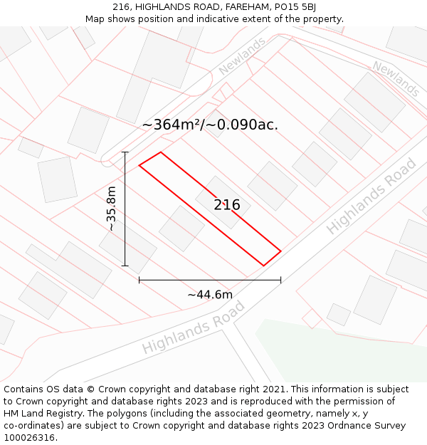 216, HIGHLANDS ROAD, FAREHAM, PO15 5BJ: Plot and title map