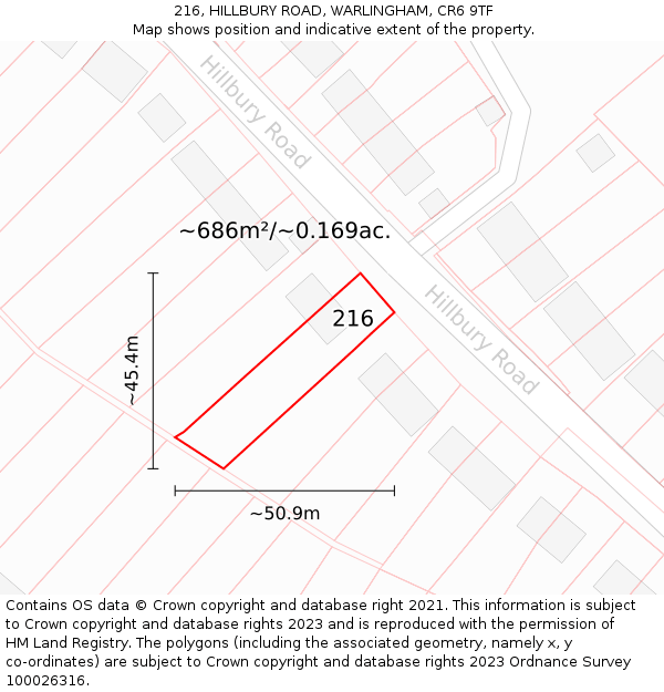 216, HILLBURY ROAD, WARLINGHAM, CR6 9TF: Plot and title map