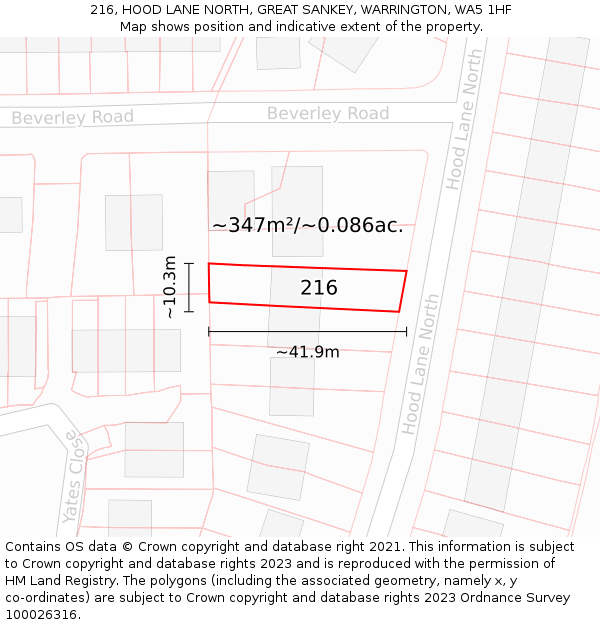 216, HOOD LANE NORTH, GREAT SANKEY, WARRINGTON, WA5 1HF: Plot and title map