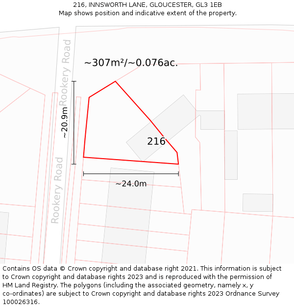 216, INNSWORTH LANE, GLOUCESTER, GL3 1EB: Plot and title map