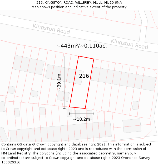 216, KINGSTON ROAD, WILLERBY, HULL, HU10 6NA: Plot and title map