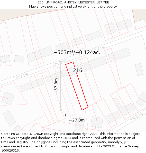 216, LINK ROAD, ANSTEY, LEICESTER, LE7 7EE: Plot and title map