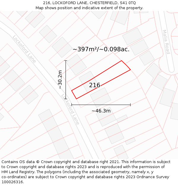 216, LOCKOFORD LANE, CHESTERFIELD, S41 0TQ: Plot and title map