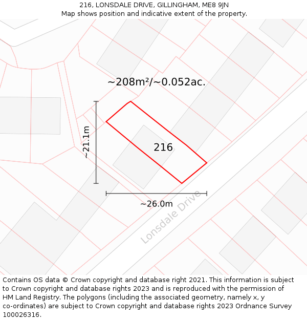 216, LONSDALE DRIVE, GILLINGHAM, ME8 9JN: Plot and title map