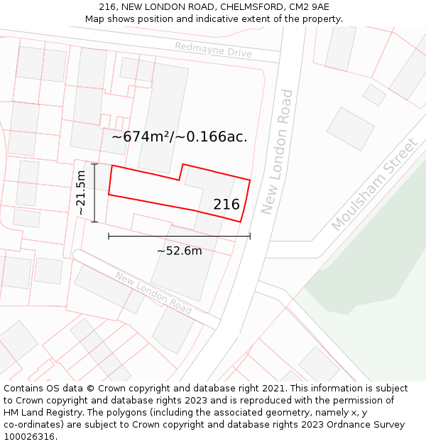 216, NEW LONDON ROAD, CHELMSFORD, CM2 9AE: Plot and title map